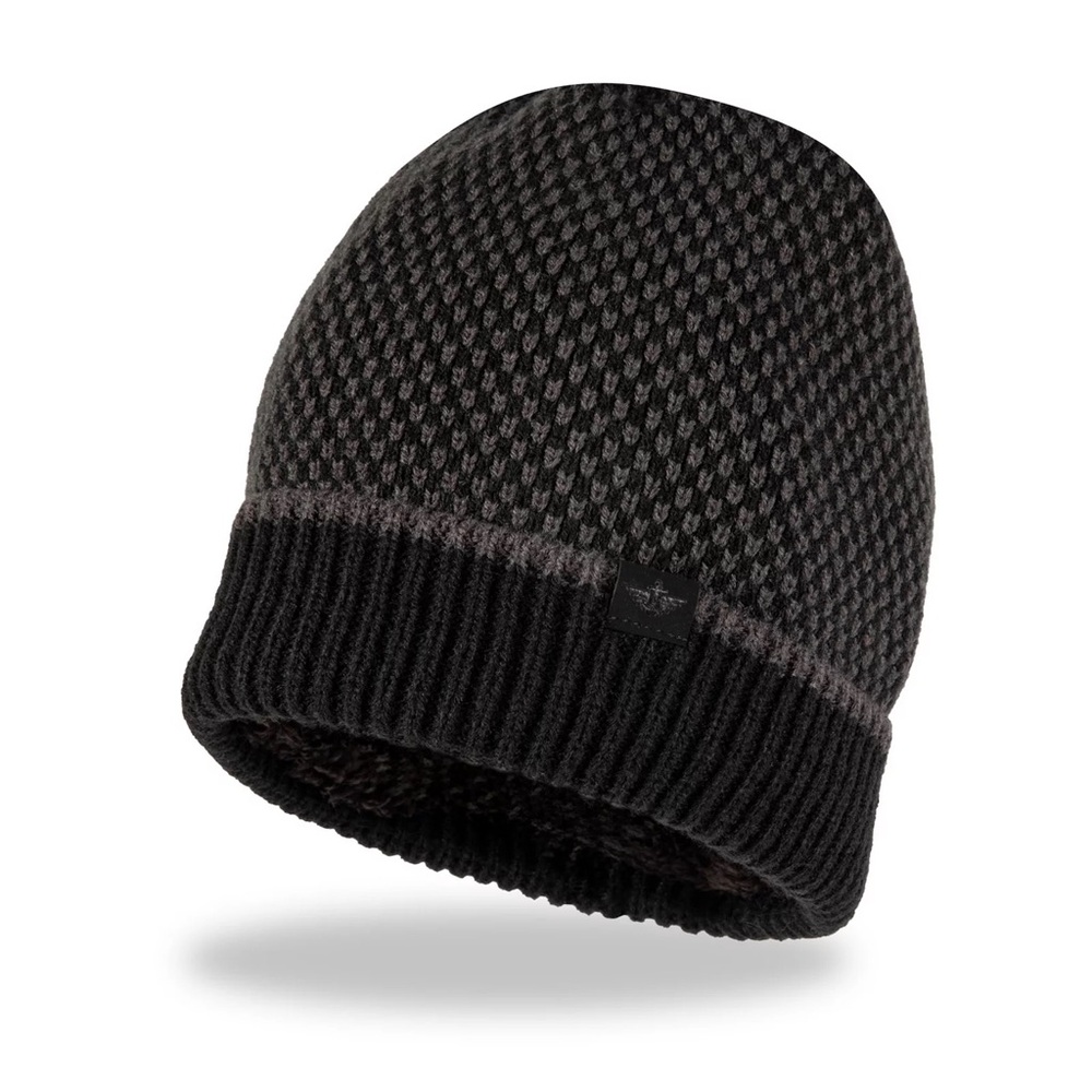 NWT Dockers Sherpa Lined Intarsia Knit Beanie with Rib Knit Cuff Charcoal Black